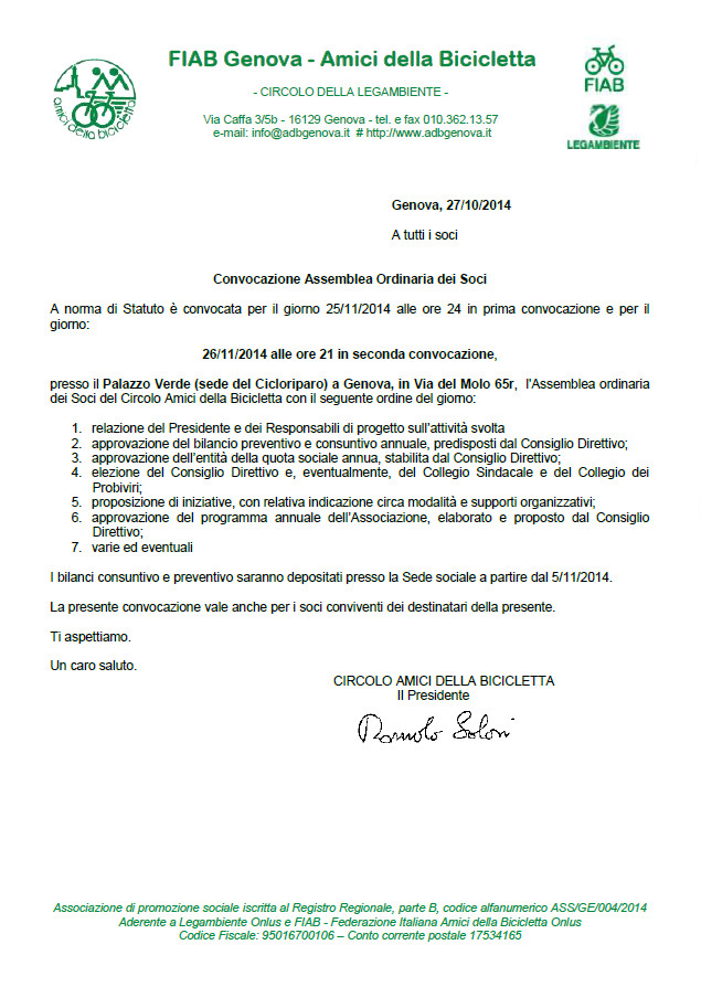 Il 26 novembre, Assemblea dei Soci