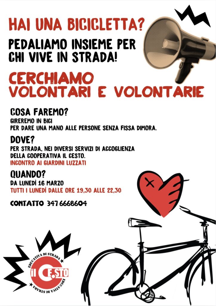 Pedalare per chi vive in strada: FIAB Genova sostiene l’iniziativa della Cooperativa Il Ce.Sto Pedalare per chi vive in strada: FIAB Genova sostiene l’iniziativa della Cooperativa Il Ce.Sto